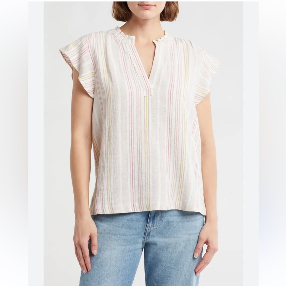 Sanctuary Split Neck Linen Blend Tunic Top